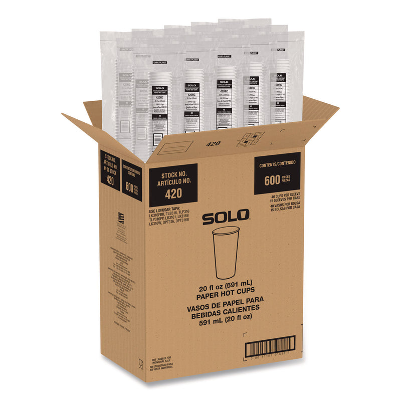 Solo Recycled Content PCF Paper Hot Cups, ProPlanet Seal, 20 oz, White/Blue, 600/Carton (SCC420RCPLANET) Case of 600