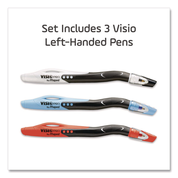 Visio Left-Handed Ballpoint Pen, Stick, Medium 1 mm, Assorted Ink and Barrel Colors, 3/Pack (MHX224324) Pack of 3