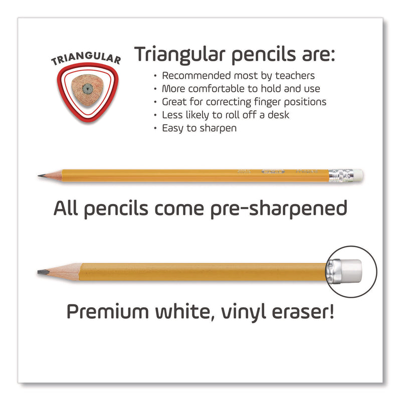 Essentials Triangular Pre-Sharpened Pencils, HB (#2), Black Lead, Yellow Barrel, 12/Box (MHX851779ZT) Box of 12