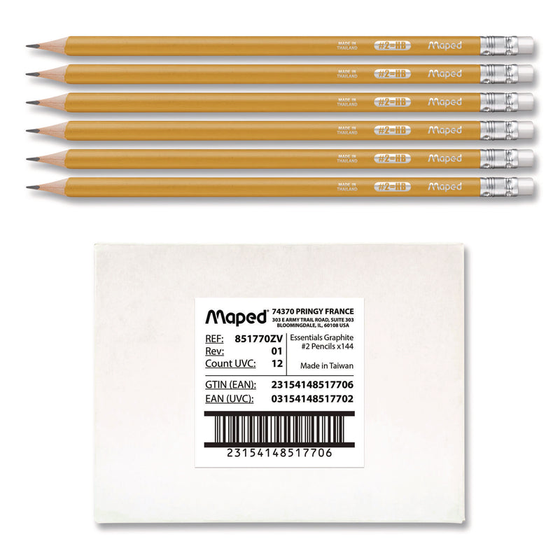 Essentials Triangular Pre-Sharpened Pencils, HB (#2), Black Lead, Yellow Barrel, 144/Box (MHX851770ZT) Box of 144