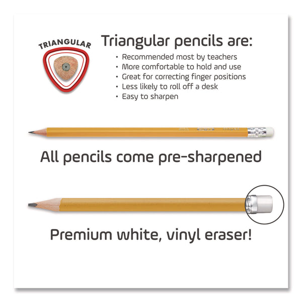 Essentials Triangular Pre-Sharpened Pencils, HB (#2), Black Lead, Yellow Barrel, 144/Box (MHX851770ZT) Box of 144