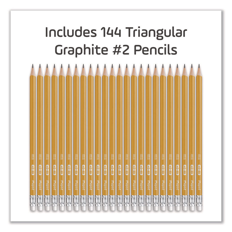 Essentials Triangular Pre-Sharpened Pencils, HB (#2), Black Lead, Yellow Barrel, 144/Box (MHX851770ZT) Box of 144