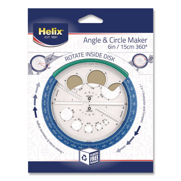 360° Angle and Circle Maker 2-in-1 Protractor and Compass Tool, 2" Ruler Edge, Plastic, Randomly Assorted Color (MHX36002) Each