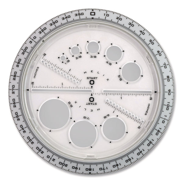 360° Angle and Circle Maker 2-in-1 Protractor and Compass Tool, 2" Ruler Edge, Plastic, Randomly Assorted Color (MHX36002) Each