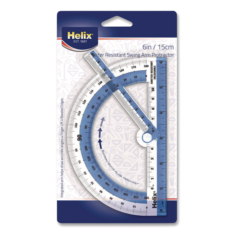 Maped Helix 180° Shatter Resistant Swing Arm Protractor, 6" Ruler Edge/10 cm Ruler Edge, Plastic, Randomly Assorted Color (MHX60009) Each