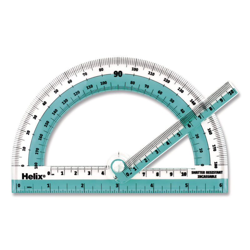 Maped Helix 180° Shatter Resistant Swing Arm Protractor, 6" Ruler Edge/10 cm Ruler Edge, Plastic, Randomly Assorted Color (MHX60009) Each