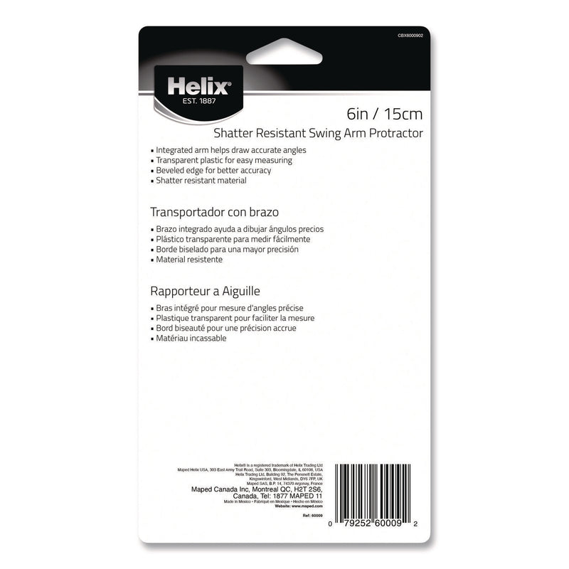 Maped Helix 180° Shatter Resistant Swing Arm Protractor, 6" Ruler Edge/10 cm Ruler Edge, Plastic, Randomly Assorted Color (MHX60009) Each