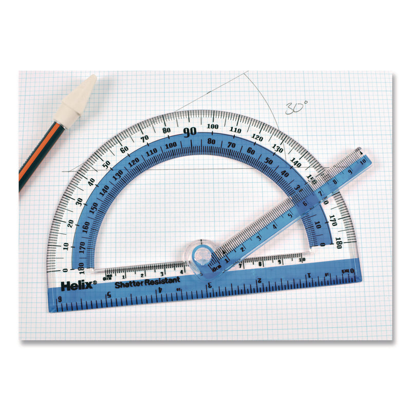 Maped Helix 180° Shatter Resistant Swing Arm Protractor, 6" Ruler Edge/10 cm Ruler Edge, Plastic, Randomly Assorted Color (MHX60009) Each