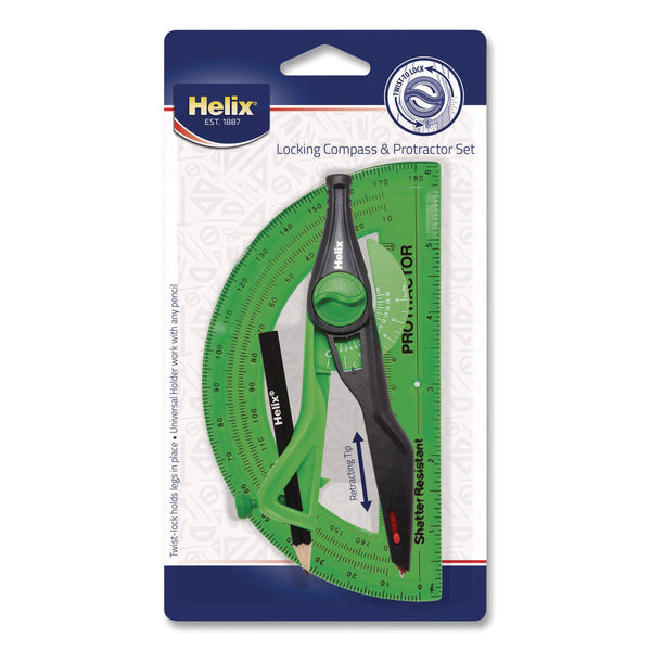 Locking Compass and Protractor Set, 12" Maximum Diameter, 6" Ruler Edge, Randomly Assorted Colors (MHX18803) Each