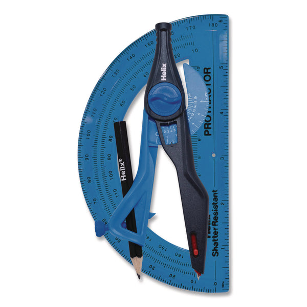 Locking Compass and Protractor Set, 12" Maximum Diameter, 6" Ruler Edge, Randomly Assorted Colors (MHX18803) Each