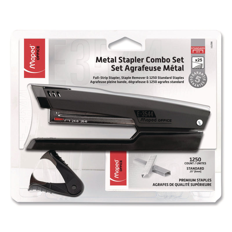 Essentials Metal Full Strip Stapler and Remover Combo, 25 Sheet Capacity, Black (MHX982701) Each