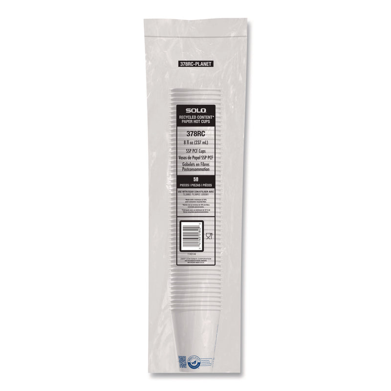 SOLO® Recycled Content PCF Paper Hot Cups, ProPlanet Seal, 8 oz, White, 50/Pack (SCC378RCPLANEPK) Pack of 50