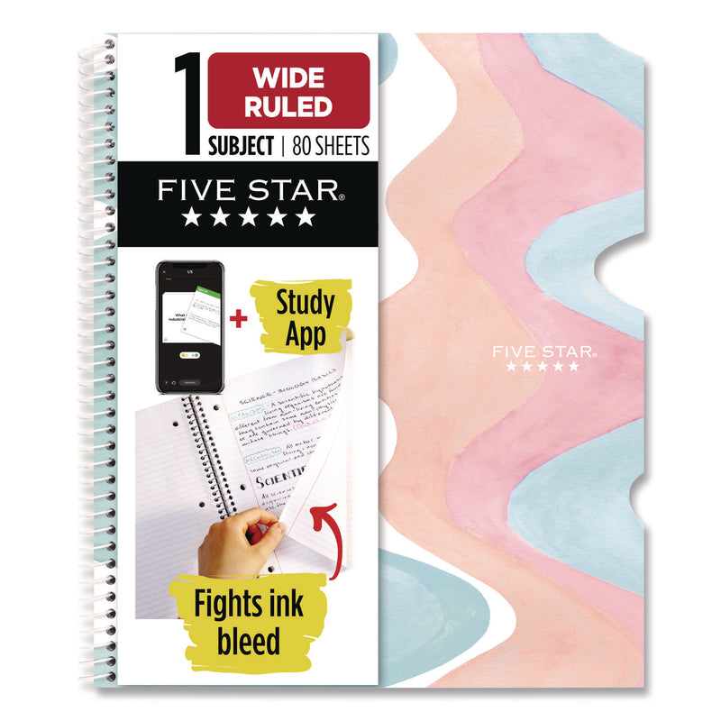 Five Star® Brushy Moves Pastel Waves Design Notebook w/ Study App, 1-Subject, Wide/Legal Rule, Assorted Cover Color, (80)11 x 8.5 Sheets (MEA930060F) Each