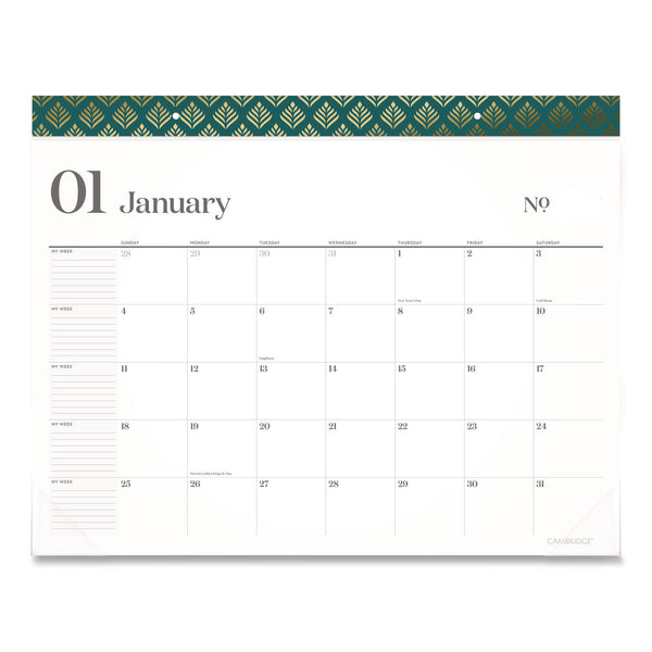 Cambridge® WorkStyle Monthly Desk Pad Calendar, 21.75 x 17, White Sheets, Teal Headband/Clear Corners, 12-Month (Jan-Dec): 2026 (AAG1606704) Each