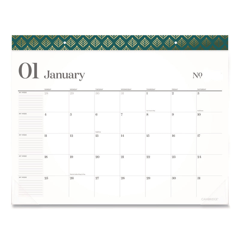 Cambridge® WorkStyle Monthly Desk Pad Calendar, 21.75 x 17, White Sheets, Teal Headband/Clear Corners, 12-Month (Jan-Dec): 2026 (AAG1606704) Each