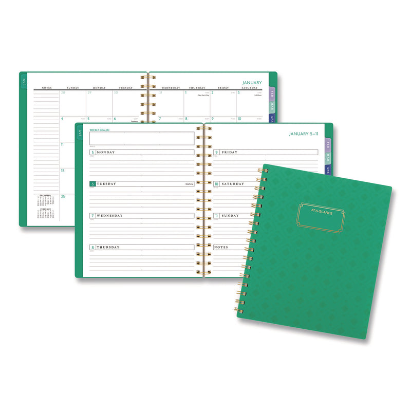 AT-A-GLANCE® Badge Geo Weekly/Monthly Planner, 8.75 x 7, Green Cover, 13-Month: Jan 2026 to Jan 2027 (AAG1753G805) Each