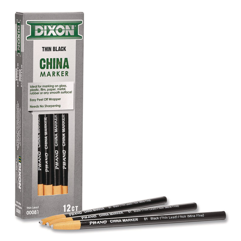 Dixon China Marker, Black, Thin Lead, 12/Pack (DIX000810002) Pack of 12