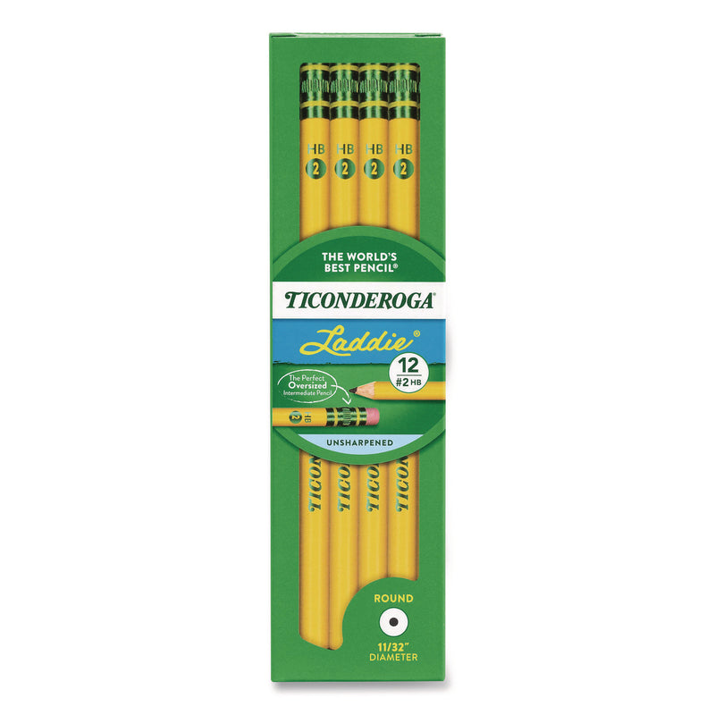 Dixon Ticonderoga Laddie Woodcase Pencil with Microban, HB (#2), Black Lead, Yellow Barrel, 12/Pack (DIX133040002) Pack of 12