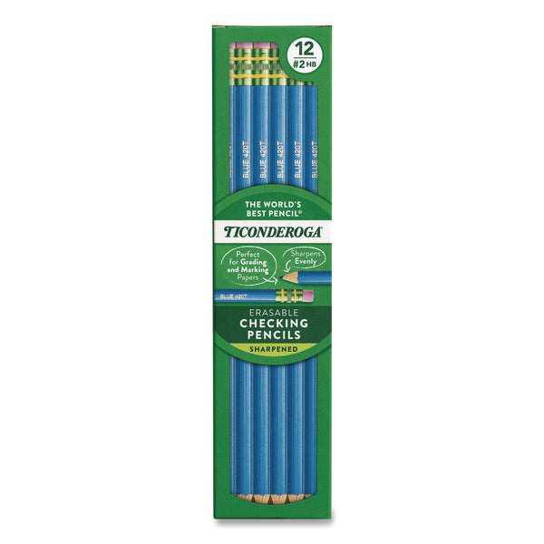 Ticonderoga® Erasable Colored Pencils, 2.6 mm, 2B (#2), Blue Lead, Blue Barrel, 12/Pack (DIX142090002) Pack of 12