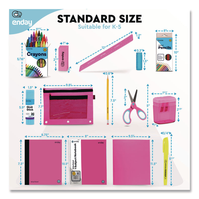 enday Back to School Supplies Kit for Grades K-5, Pink (EDY1315) 1 Kit