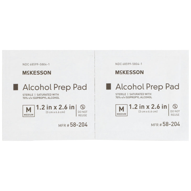 McKesson Alcohol Prep Pad 70% Strength Isopropyl Alcohol Individual Packet Medium Sterile (191089_BX) 200/BX