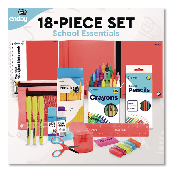 enday Back to School Supplies Kit for Grades K-5, Red (EDY1319) 1 Kit