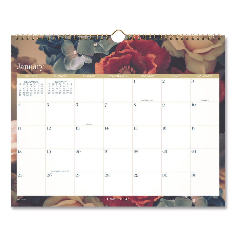 Cambridge® Midnight Garden Monthly Wall Calendar, 15 x 12, Floral Artwork, 12-Month (Jan-Dec): 2026 (AAG1768707) Each