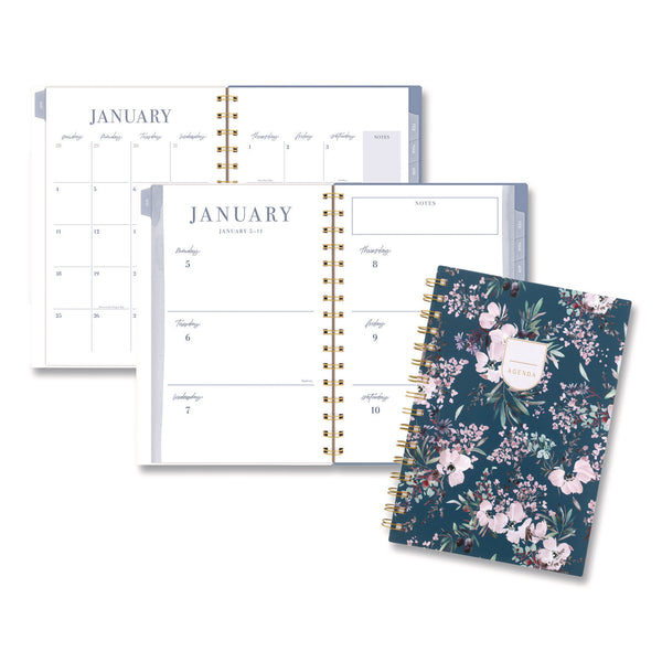 Cambridge® Weekly/Monthly Calista Floral Planners, 8.5 x 5.5, Floral Artwork, Blue/Purple/Green Cover, 13-Month (Jan-Jan): 2026 (AAGLB40200) Each