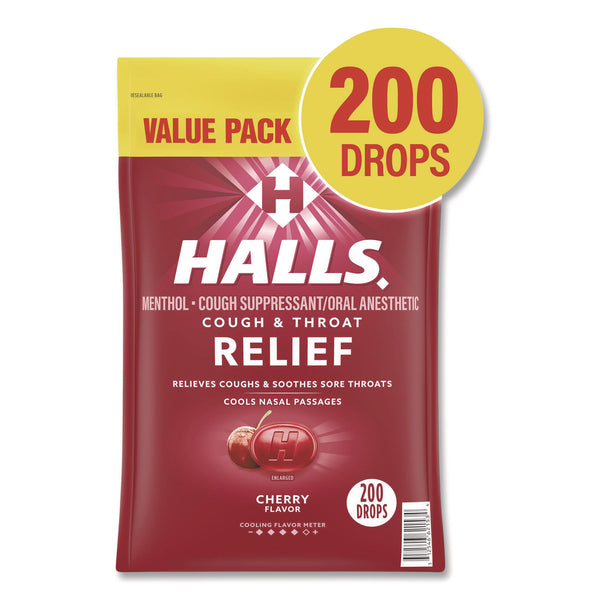 HALLS Relief Cough Drops - Value Size, Cherry, 200/Pack (GRR22002530) Each