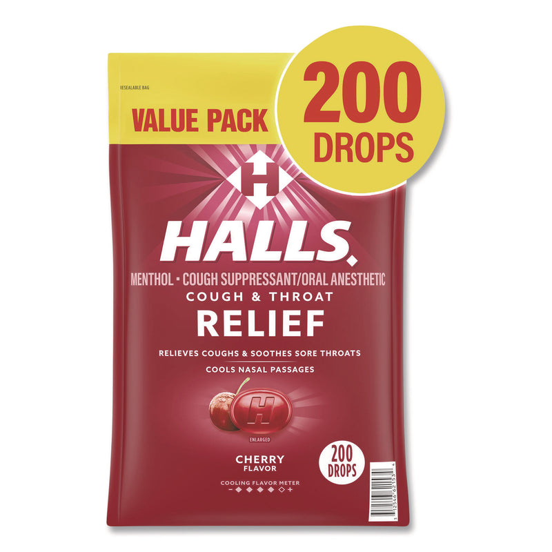 HALLS Relief Cough Drops - Value Size, Cherry, 200/Pack (GRR22002530) Each