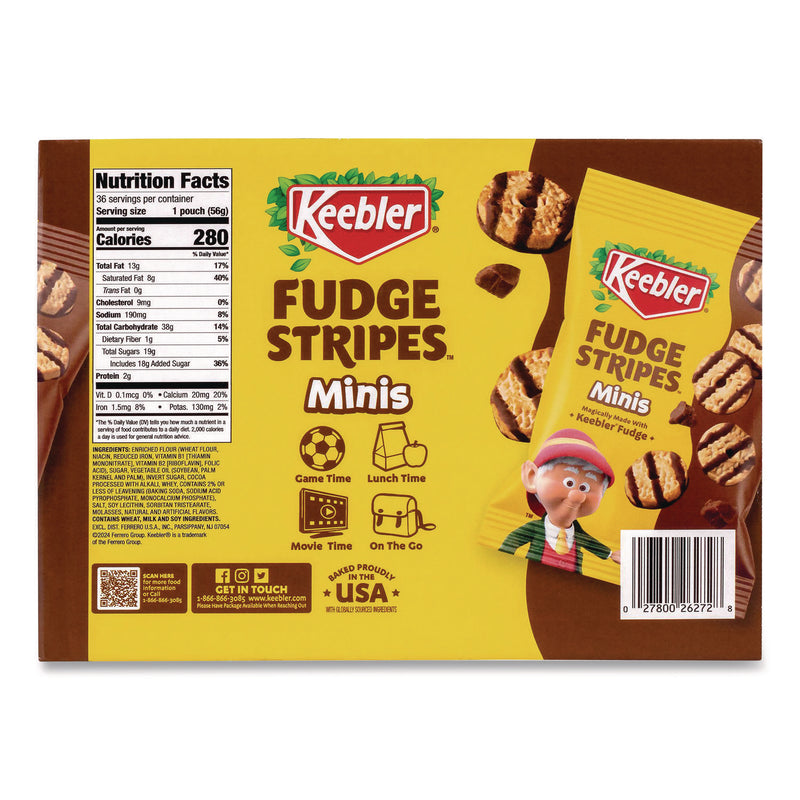 Keebler® Mini Cookies, Fudge Stripes, 2 oz Pouch, 36/Box (GRR22002517) Box of 36