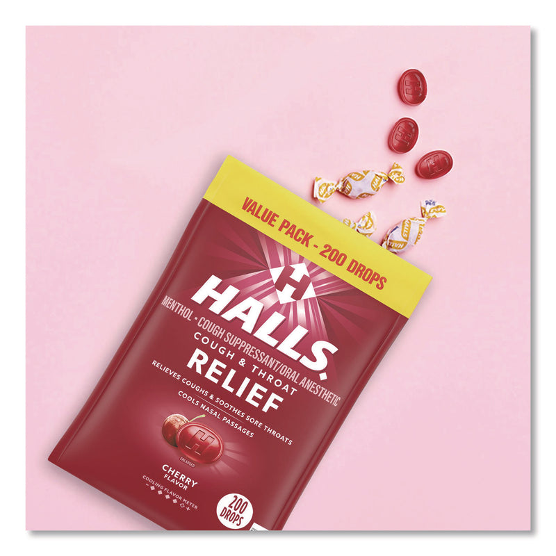 HALLS Relief Cough Drops - Value Size, Cherry, 200/Pack (GRR22002530) Each
