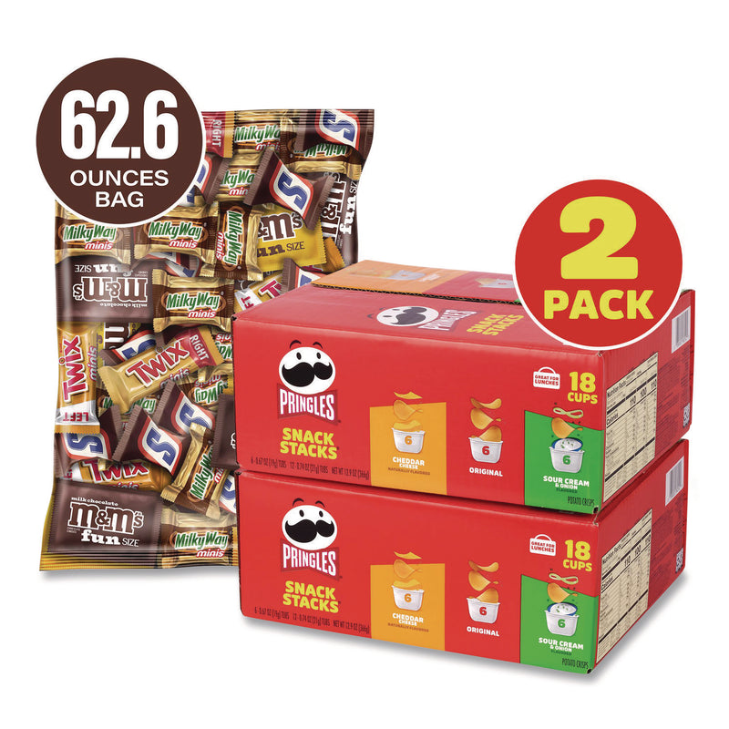 Mini Milk Chocolate and Pringles Snack Stacks Variety Combo Pack, 62 oz Bag Mini/Fun Size, (36) Cups Assorted Flavors/Bundle (GRR60004170) 1 Bundle