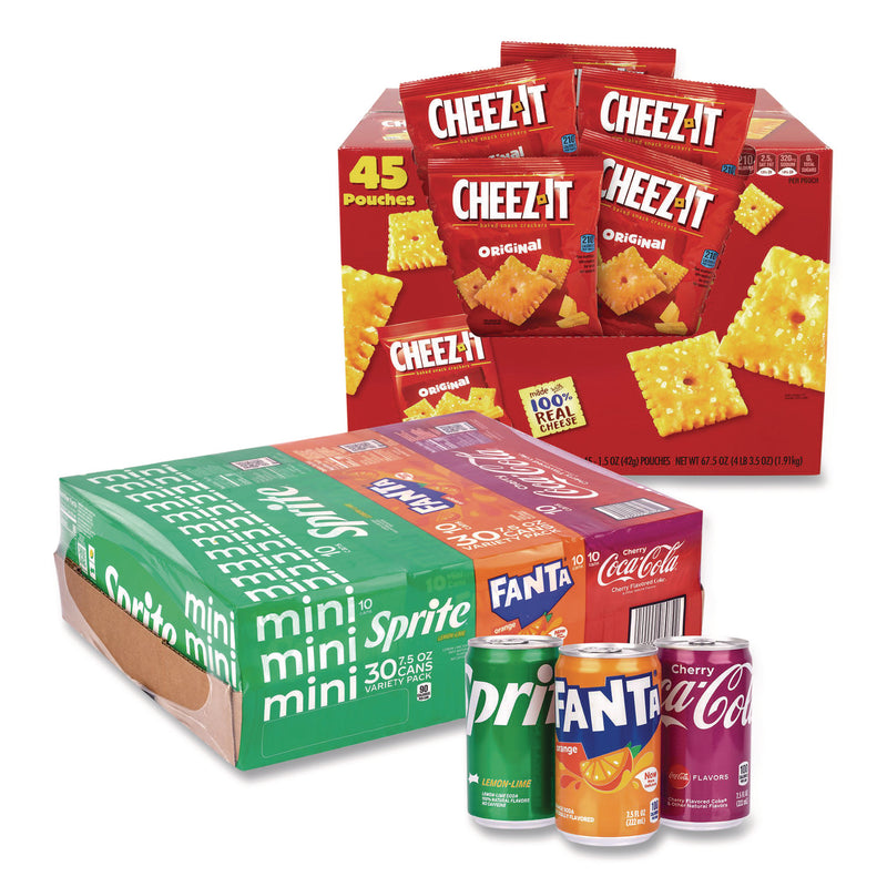 Soda Mini Variety and Cheez-It Combo Pack, (30) 7.5 oz Cans Assorted Flavors, (45) 1.5 oz Pouch Original Cheez-It/Bundle (GRR60004171) 1 Bundle