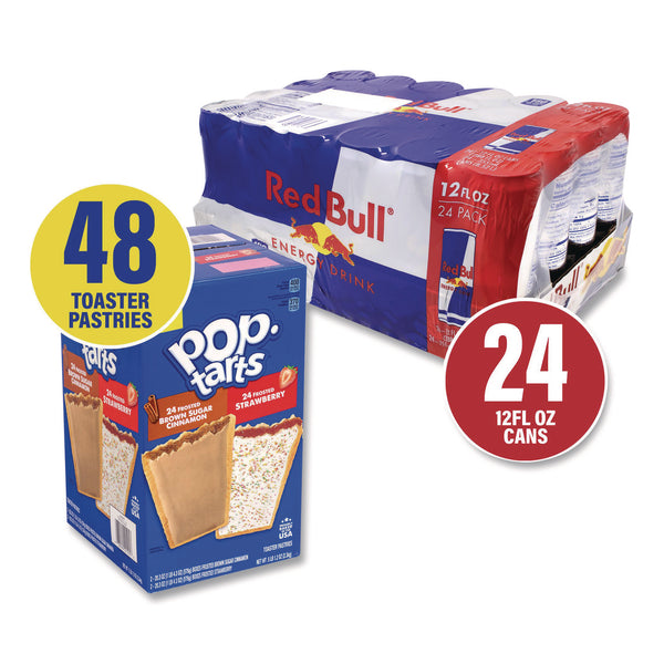 Red Bull Energy Drink and Pop Tart Combo Pack,(24) 12oz Cans,(24) Frosted Strawberry/(24) Frosted Brown Sugar Cinnamon/Bundle (GRR60004173) 1 Bundle