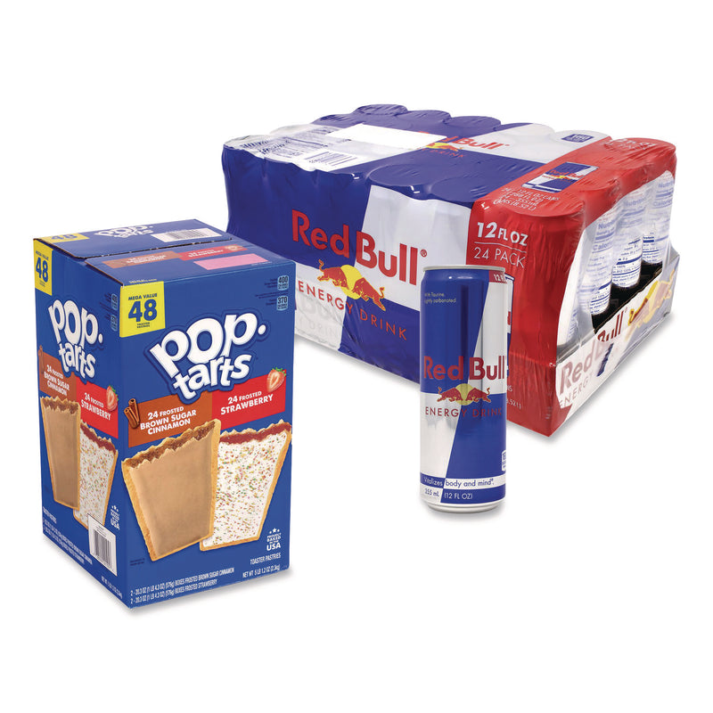 Red Bull Energy Drink and Pop Tart Combo Pack,(24) 12oz Cans,(24) Frosted Strawberry/(24) Frosted Brown Sugar Cinnamon/Bundle (GRR60004173) 1 Bundle