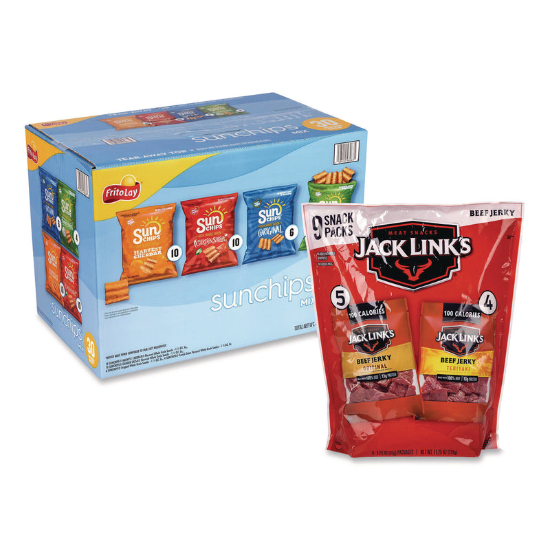 Sunchips and Jack Link's Beef Jerky Variety Pack, (30) 1.5 oz Bags, (9) 1.25 oz Snack Packs, Assorted Flavors/Bundle (GRR60004175) 1 Bundle