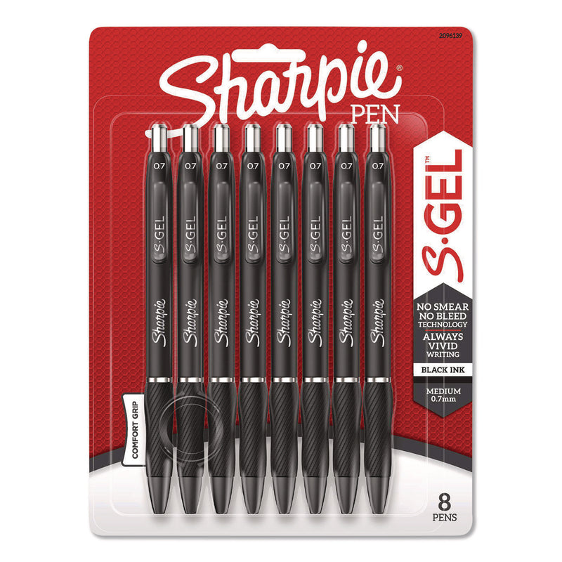 Sharpie® S-Gel™ S-Gel High-Performance Gel Pen, Retractable, Medium 0.7 mm, Black Ink, Black Barrel, 8/Pack (SAN2096139) Each