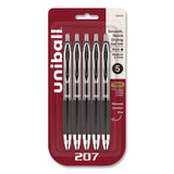 uniball® Signo 207 Gel Pen, Retractable, Medium 0.7 mm, Black Ink, Clear/Black Barrel, 5/Pack (UBC1960239) Pack of 5