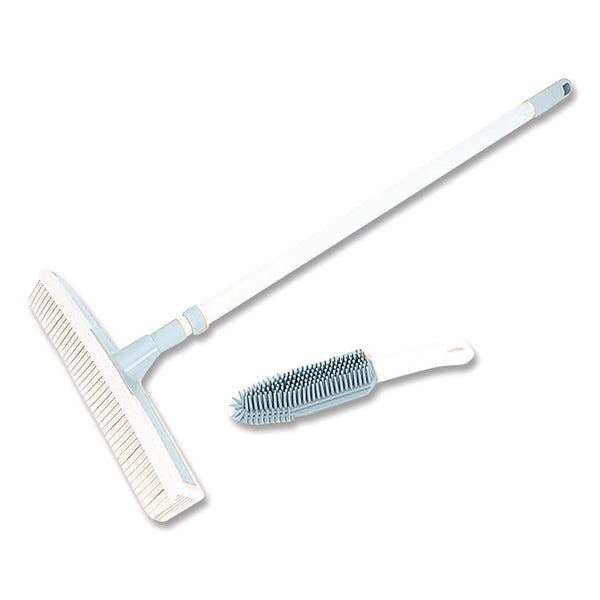 TidyUps Rubber Broom and Handheld Brush,11.75 x 50 Plastic Handle, White/Blue (CH7TU68056) Each