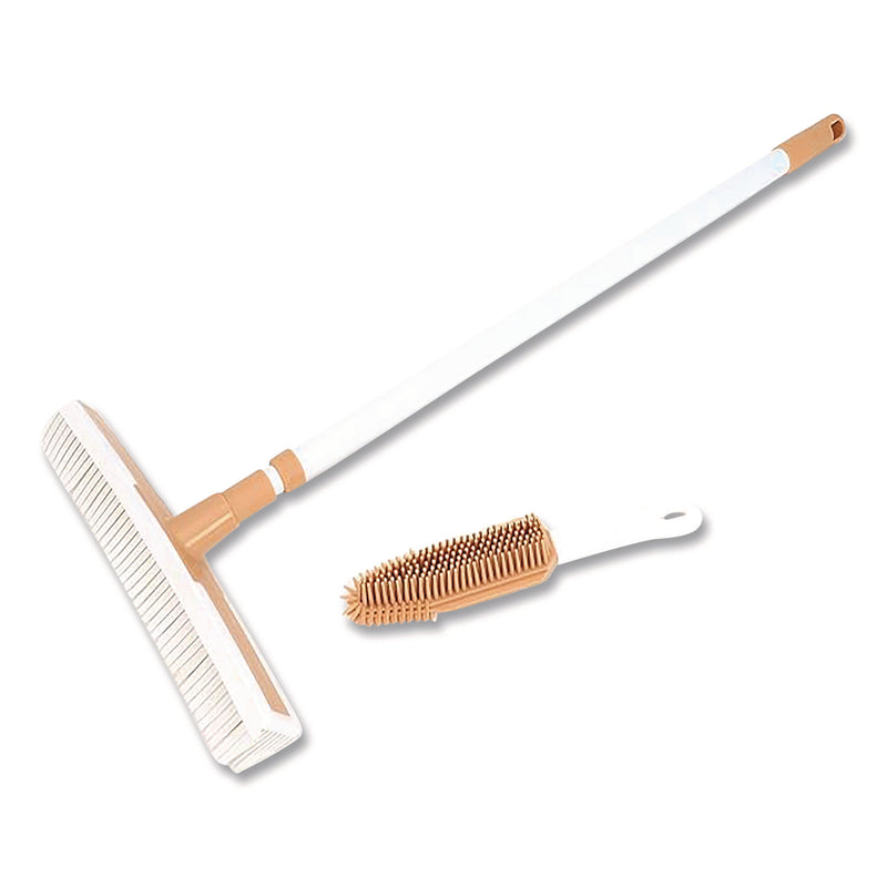 TidyUps Rubber Broom and Handheld Brush, 11.75 x 50 Plastic Handle, White/Taupe (CH7TU68057) Each