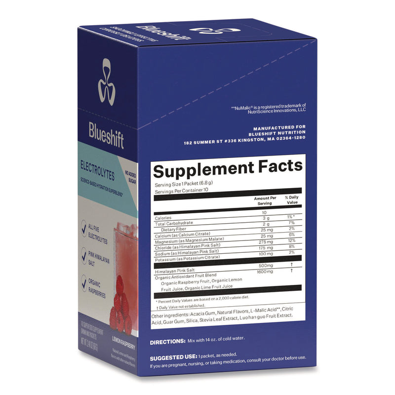 Blueshift Electrolyte Lemon Raspberry Drink Mix, 0.24 oz Packets, 10/Pack, 2 Packs/Carton (GRR60004165) Case of 2