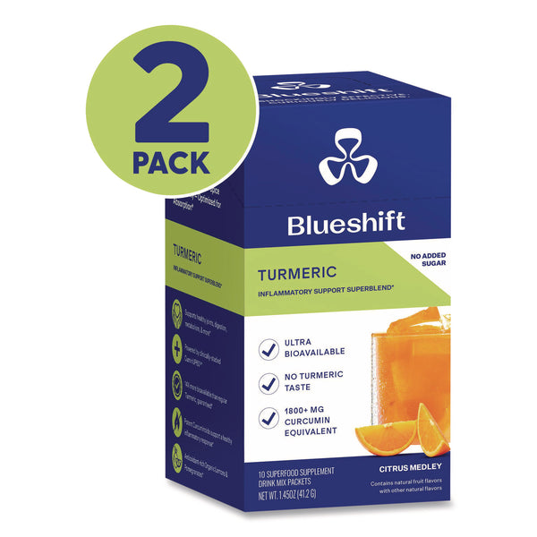 Blueshift Turmeric Citrus Medley Drink Mix, Citrus Medley Flavor, 0.16 oz Packets, 10/Pack, 2 Packs/Carton (GRR60004166) Case of 2