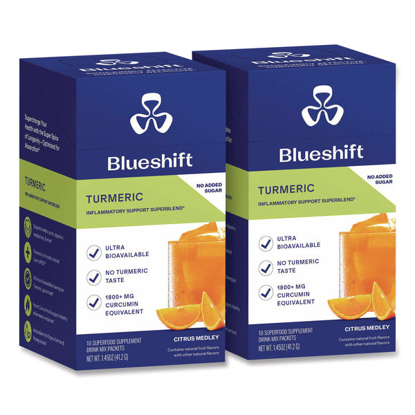 Blueshift Turmeric Citrus Medley Drink Mix, Citrus Medley Flavor, 0.16 oz Packets, 10/Pack, 2 Packs/Carton (GRR60004166) Case of 2