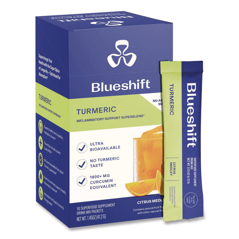 Blueshift Turmeric Citrus Medley Drink Mix, Citrus Medley Flavor, 0.16 oz Packets, 10/Pack, 2 Packs/Carton (GRR60004166) Case of 2