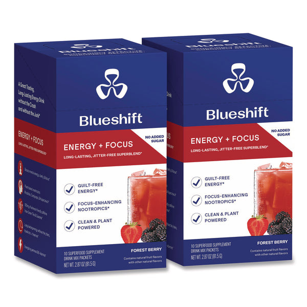Blueshift Energy and Focus Forest Berry Drink Mix, 0.24 oz Packets, 10/Pack, 2 Packs/Carton (GRR60004167) Case of 2