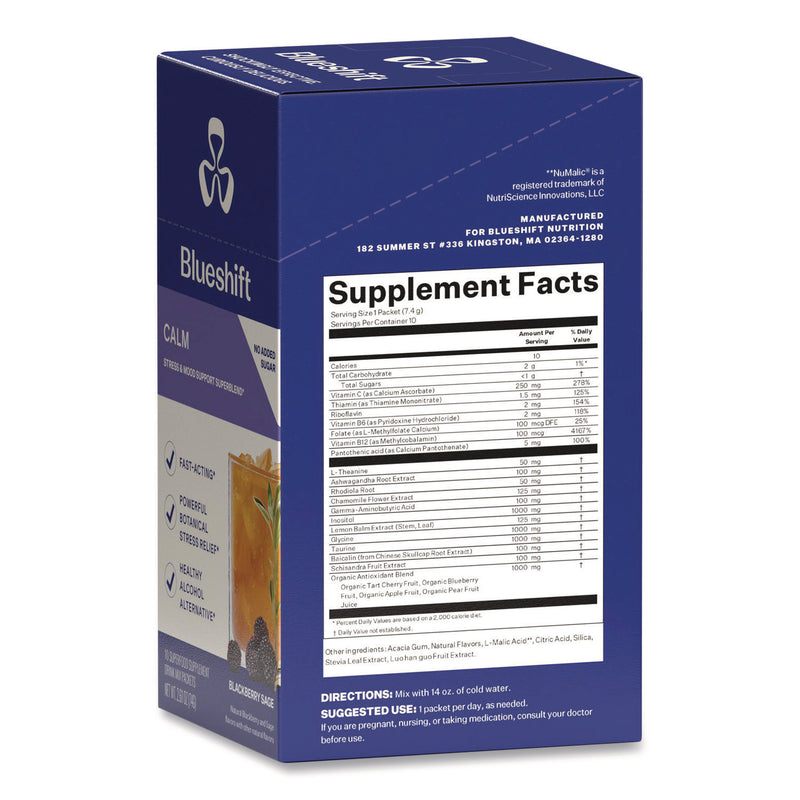 Blueshift Calm Blackberry Sage Drink Mix, 0.23 oz Packets, 10/Pack, 2 Packs/Carton (GRR60004168) Case of 2