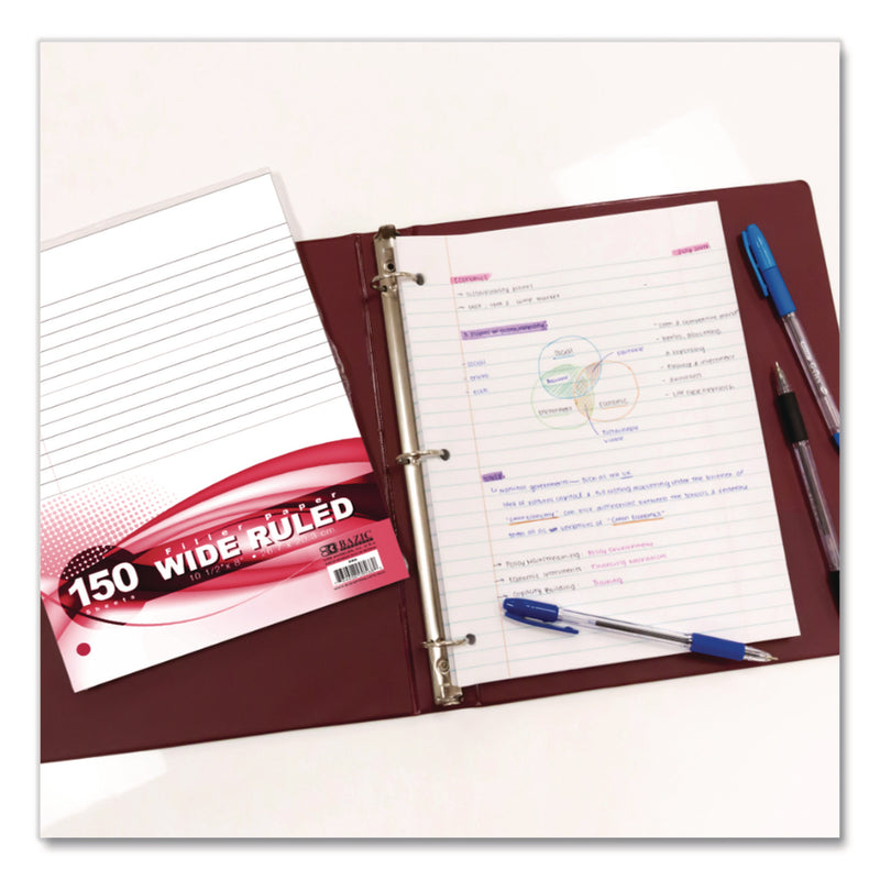 BAZIC® Products Filler Paper, Side: 3-Hole Punched, Wide/Legal Rule, 150/Pack (BAZ568) Pack of 150