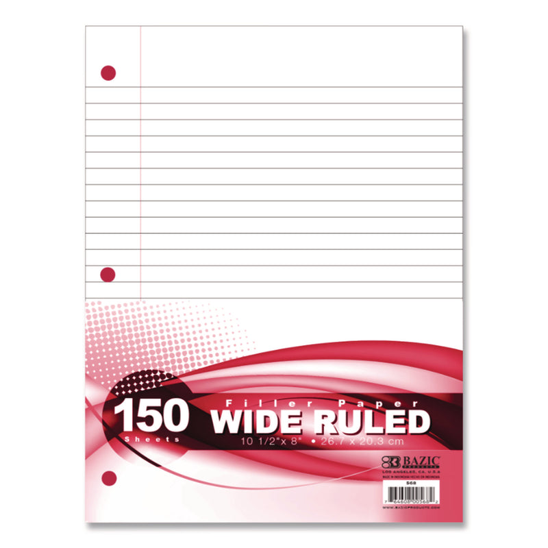 BAZIC® Products Filler Paper, Side: 3-Hole Punched, Wide/Legal Rule, 150/Pack (BAZ568) Pack of 150
