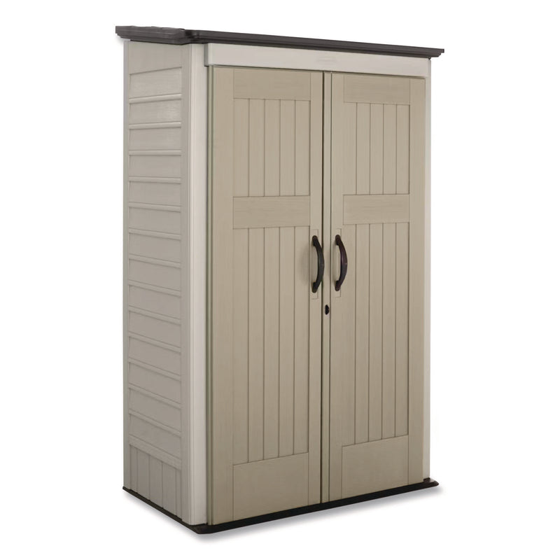 Vertical Storage Shed, 53 cu ft, 2.5 ft x 4 ft x 7 ft, Sandstone/Faint Maple (RUB5L3000SDONX) Each